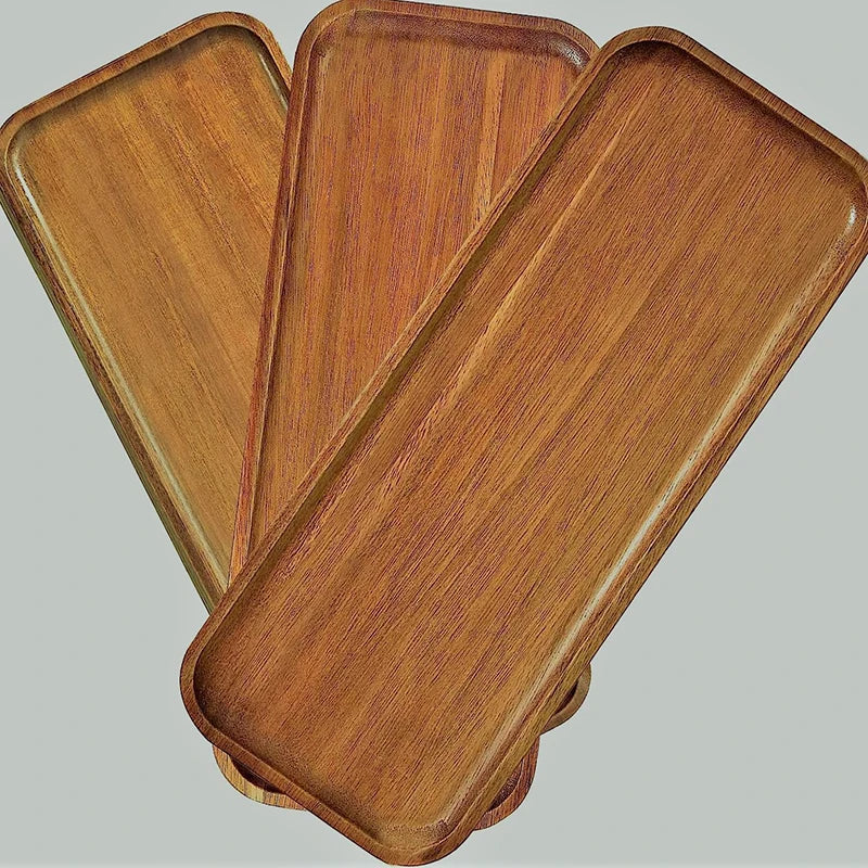 3 RECTANGULAR WOODEN TRAYS 