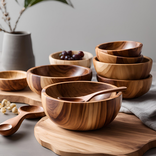 Acacia wooden bowls and spoons set, kitchenware, eco-friendly