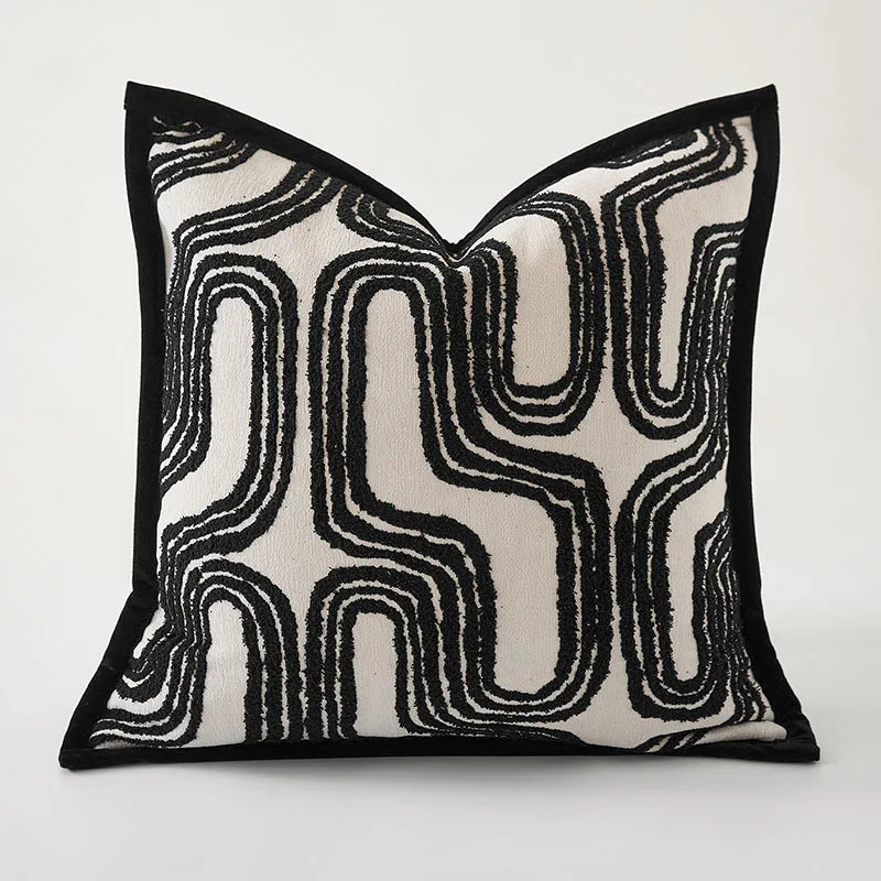 ITALIAN JACQUARD BEIGE AND BLACK CUSHION COVER