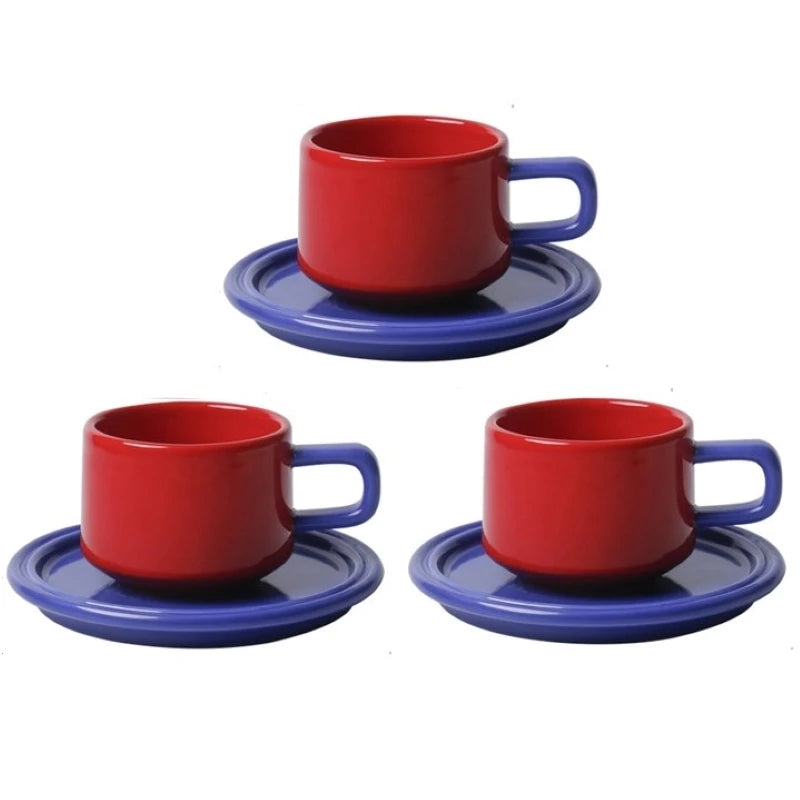 VIVID RED BLUE COLOUR MUGS AND TRAYS